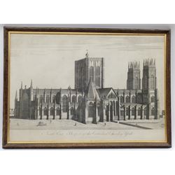 After John Buckler (British 1770-1851): York Minster, hand-coloured lithograph by R Reeve pub. 1807, 50cm x 66cm, together with a 19th century engraving of the same subject 52cm x 76cm (2)