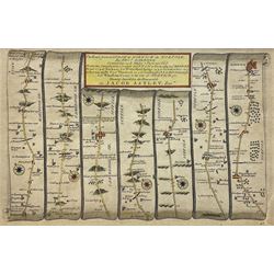 John Ogilby (British 1600-1676): 'The Road from London to Norwich, engraved strip map with hand colouring pub. c.1675, 18cm x 28cm