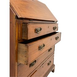 19th century mahogany bureau, fall-front enclosing fitted interior over four cock-beaded drawers, on bracket feet