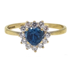 9ct gold blue topaz and cubic zirconia heart shaped ring, hallmarked