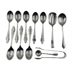 Set of eight silver teaspoons with shaped finials Sheffield 1973, silver tongs  and other items 5oz