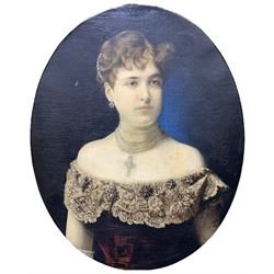 Austrian School (19th century): Bust Length Portrait of Baroness Hanna von Ettingshausen Countess Latour', oil on canvas unsigned, titled on mount, housed in ornate oval gilt carved frame 73cm x 59cm
Notes: Hanna was the second wife of Norman Macleod of Macleod, she was also a prominent archaeologist on the Isle of Skye, she later married Vincenz Baillet de Latour
Provenance: purchased from Christies 2006
