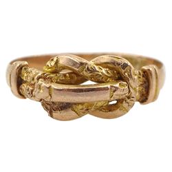 Edwardian 9ct rose gold textured and polished knot ring, Birmingham 1904, maker's mark KBS
