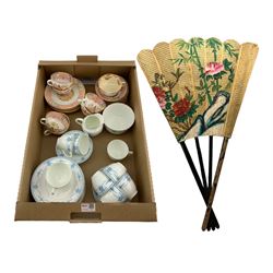 Royal Doulton Russell pattern part tea set, another tea set printed with Chinoiserie scenes and a large fan