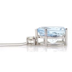 18ct white gold pear shaped aquamarine and round brilliant cut diamond pendant necklace, aquamarine approx 11.85 carat, diamond approx 0.55 carat