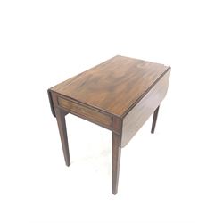 19th century mahogany drop leaf Pembroke table, drawer to one end, raised on square tapered supports L83cm