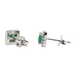 Pair of silver green stone and cubic zirconia dress stud earrings, stamped 925