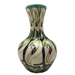 Moorcroft 'Lily Come Home' pattern gourd form vase designed by by Emma Bossons, dated 2008, painted with lilys in colours, signed to base H19cm