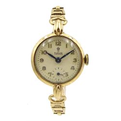Tudor 9ct gold ladies manual wind wristwatch, Chester 1957, on 9ct gold strap hallmarked