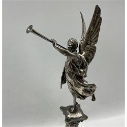 1930's silver plate golf trophy, Corinthian style column topped with winged figure and engraved on base H54cm
