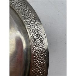 Asian white metal salver with scroll moulded border D30cm marked 'Pak 94 Sil' 19.5oz