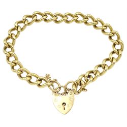 9ct gold curb link bracelet with heart locket clasp, London 1975