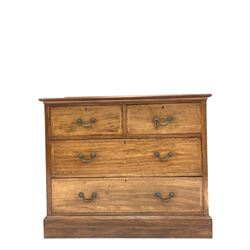 Edwardian mahogany chest, fitted with two short and two long drawers with inlaid satinwood bands, raised on plinth base W100cm, H89cm, D54cm