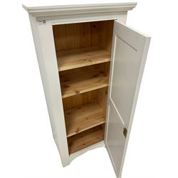Painted pine cupboard, fitted with single panelled door opening to reveal three adjustable shelves H132cm