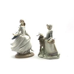 Lladro figure of a girl with a goat H23cm and another Lladro figure of a girl, boxed