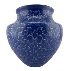 1920's German Bauhaus ceramic vase by Velten-Vordamm, of shouldered oviform, decorated and glazed with a blue and white stylised foliate pattern, H28.5cm 
