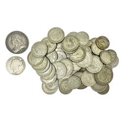 Approximately 480 grams of pre 1947 Great British silver coins and Queen Victoria 1893 crown and 1885 halfcrown coin
