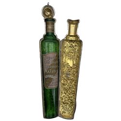 Late Victorian silver cased glass toilet water bottle inscribed 'Superior Old English Lavender Water, Bond St. London' the hinged silver case decorated with scrolls L23cm Birmingham 1898