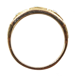 9ct gold three stone opal open work ring, hallmarked