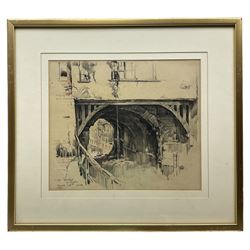 Frederick (Fred) Lawson (British 1888-1968): 'High Bridge Lincoln', pencil and charcoal heightened with crayon signed and dated April 26th 1929, 23cm x 28cm
