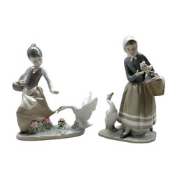 Two Lladro figures 'Aggressive Goose', model no. 01288 and 'Shepherdess with Ducks' model no. 4568, both boxed (2)