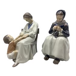 Royal Copenhagen 'Amager Girl Knitting' no.1317 together with B&G figure, 'Dickie's Mama' no.1642 max H23cm