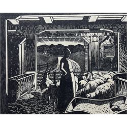 Claughton Pellew-Harvey (British 1890-1966): Mother and Babe in Sheep Barn, wood engraving signed in pencil 12cm x 15cm (unframed)