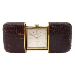 Art Deco gold-plated purse watch by Mappin, stamped US PAT 2640668 US PAT 2719402, in snake skin case