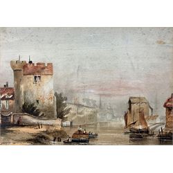 Joseph Newington Carter (British 1835-1871): River with Boats in Industrial River City, watercolour unsigned 16cm x 23cm