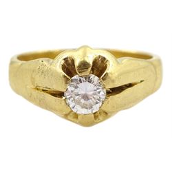 Gentleman's gypsy set single stone round brilliant cut diamond ring, stamped 18ct, diamond approx 0.45 carat