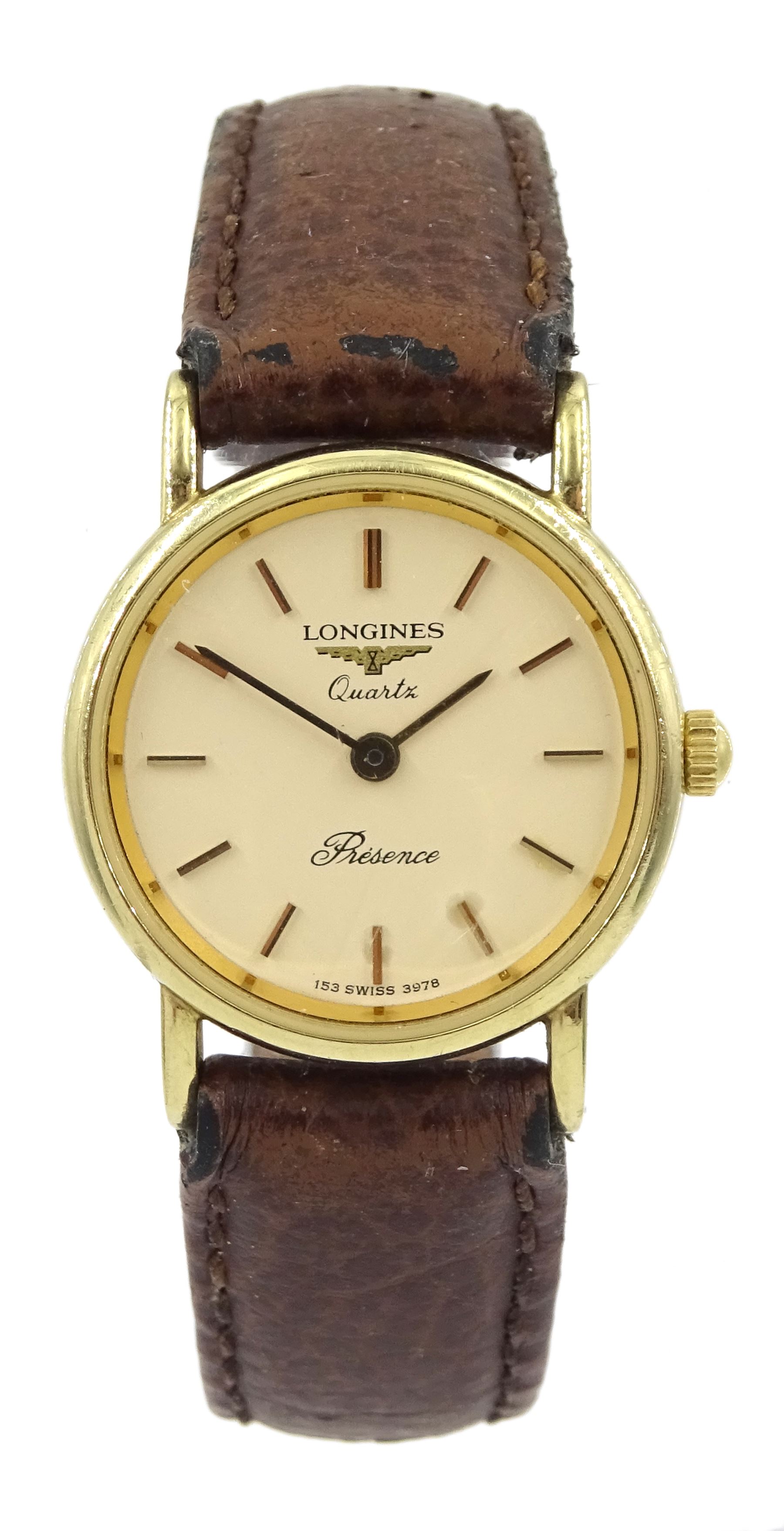 Longines Presence 9ct gold ladies quartz wristwatch, stamped 9k 375, on ...