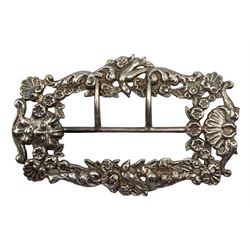 Late Victorian pierced silver buckle with birds, flower heads and mask W9cm Birmingham 1900 Maker Deakin & Francis Ltd