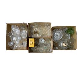 Quantity of glassware to include Stuart Crystal glasses, Dartington, decanters, dessert dishes etc. in four boxes 