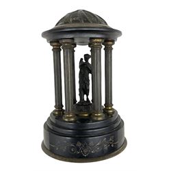 19th century bronze and slate 'Grand Tour' temple of Diana on a circular base H24cm (a/f)