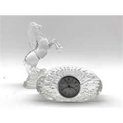  Waterford crystal figure of a rearing horse H24cm and a mantel clock in a Waterford crystal case 10cm x 20cm  
