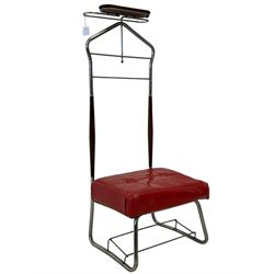 Mid-20th century valet stand, chrome frame with red vinyl seat