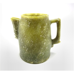 Chinese archaic green hardstone jug with angular handle H11cm