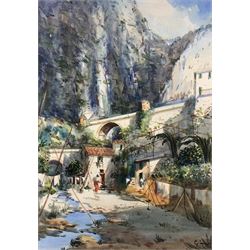 Gianni (Italian 20th century): Mountainside Villa and Road Down to Coast, two watercolours signed max 48cm x 33cm (2)