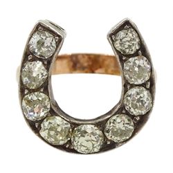 Victorian rose gold and silver old cut diamond horseshoe ring