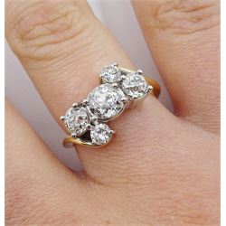 18ct gold five stone old cut diamond ring, principle diamond approx 0.80 carat, total diamond weight approx 1.80 carat