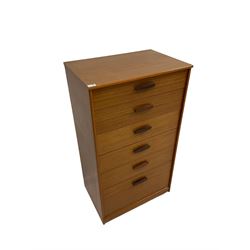Austinsuite - Teak chest of drawers, fitted with five short and one deep drawer, raised on recessed castors 