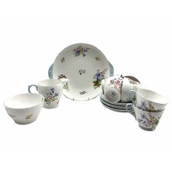 Shelley 'Wild Flowers' pattern part tea service comprising six cups and saucers, bread and butter plate, milk jug and sugar bowl No.13068 (15)