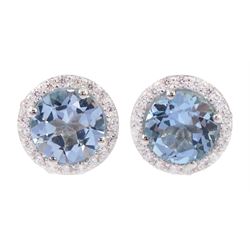 Pair of silver blue topaz stud earrings, stamped 925
