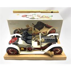 Mamod steam roadster with cream and chrome livery and red spoke wheels in original box