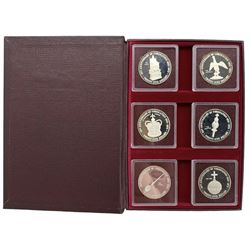 The Cayman Islands 'Coronation Regalia Silver Collection', issued to commemorate the 25th Anniversary of the Coronation of Queen Elizabeth II 1953-1978, comprising six twenty five dollar sterling silver coins, in presentation case