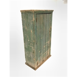 19th century painted pine cupboard, with panelled door enclosing four shelves, W93cm, H170cm, D48cm