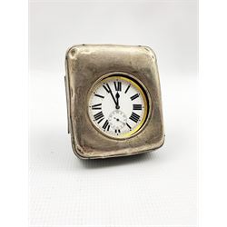 Bedside clock with white dial in silver case