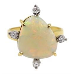 Gold opal and four stone diamond ring, stamped 18ct
