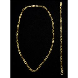9ct gold flattened link necklace and matching gold bracelet, both stamped 375 approx 13.9gm
