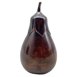 Fruitwood tea caddy in the form of an aubergine, the screw off calyx and stalk opening to reveal the inner cover H13cm